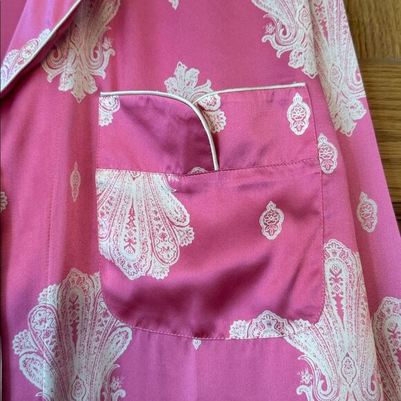 BEDHEAD PAJAMAS 100% Silk Pink & White Paisley Long Sleeve Matching Pajama Set - Picture 4 of 14